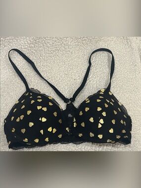 NWOT - PINK Victoria's Secret Black Bra with Gold Heart Accents